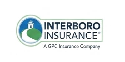 Interboro Insurance logo featuring a green leaf and white crown symbol inside a blue circular emblem, with company name and tagline "A GPC Insurance Company" displayed to the right in black text on white background.