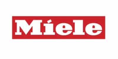 The Miele logo features the company name in bold, white letters on a red rectangular background. Miele is a German manufacturer known for producing high-quality household appliances and commercial equipment. The distinctive red and white branding is one of the company's most recognizable visual identifiers in the appliance industry.